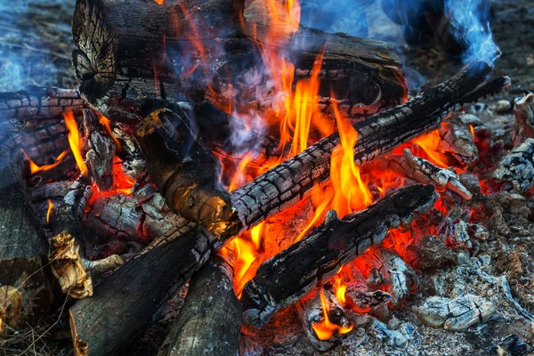 Akşam kamp ateşi yakın çekim — Stok fotoğraf