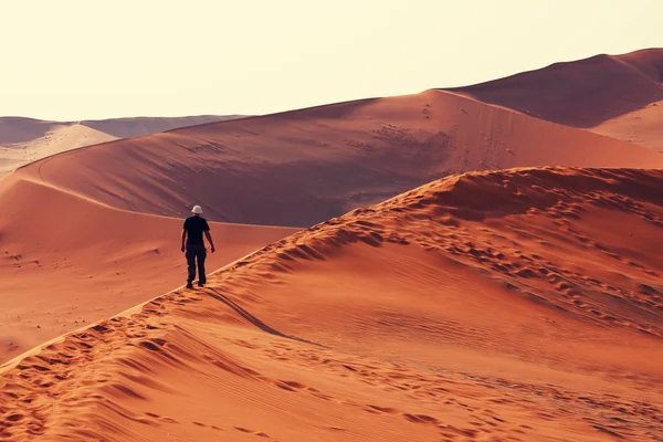 Man in de Namib woestijn — Stockfoto