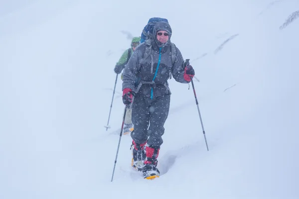 Dos excursionistas con raquetas de nieve —  Fotos de Stock
