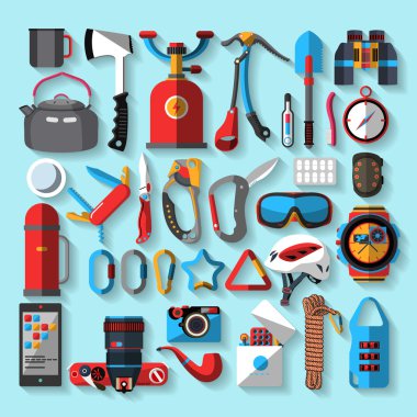 Cihazları - simge çizimleri bir dizi tırmanışı kamp