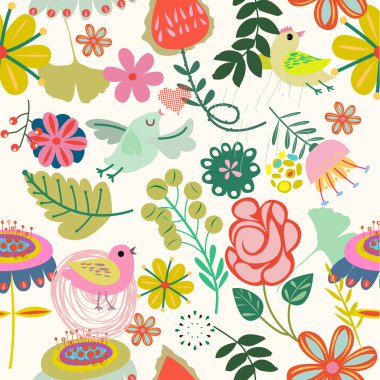 Retro çiçek seamless modeli - hisse senedi illüstrasyon