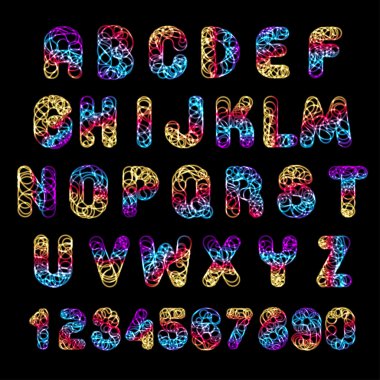 İngilizce alfabe ve numaralar çevrelerin - hisse senedi illüstrasyon