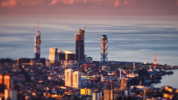 Sunset timelapse Batumi cityscape zoom out — Stock Video