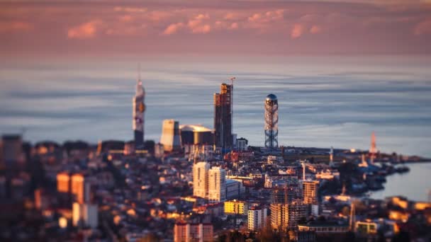 Atardecer timelapse Batumi paisaje urbano estático — Vídeos de Stock