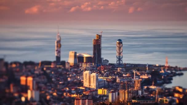 Sunset timelapse Batumi cityscape zoom in — Stock Video