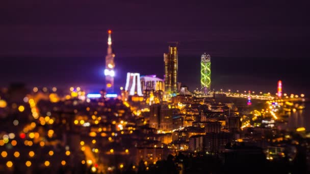 Po zachód słońca, noc timelapse Batumi gród statyczne — Wideo stockowe