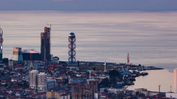 Sunset timelapse Batumi cityscape pan right — Stock Video