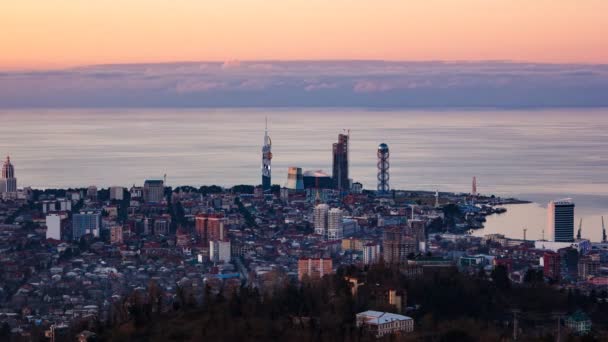 Під час заходу сонця timelapse Батумі міський пейзаж збільшення масштабу — стокове відео