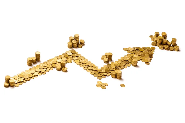 Strzałka pokazuje zysk wykonane złotych monet — Zdjęcie stockowe