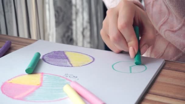 Mulher desenhando diferentes gráficos de matemática de negócios — Vídeo de Stock