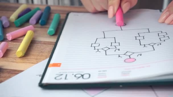 女性のさまざまなビジネス数学グラフ描画 — ストック動画