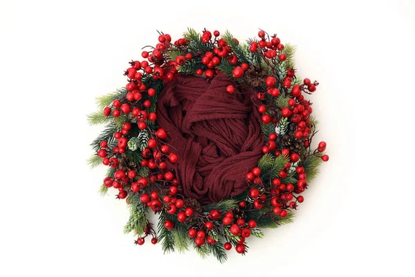 Photographie Néonatale Digital Background Prop Couronne Noël Rouge Isolée Sur Image En Vente