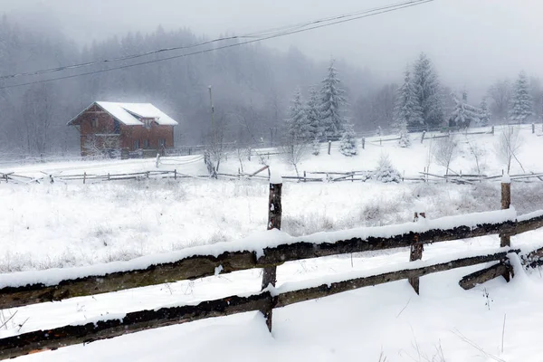 Typical Landscape Ukrainian Carpathians Private Estates Winter — Stock Photo, Image