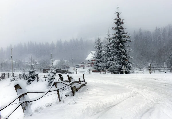 Typical Landscape Ukrainian Carpathians Private Estates Winter — Stock Photo, Image