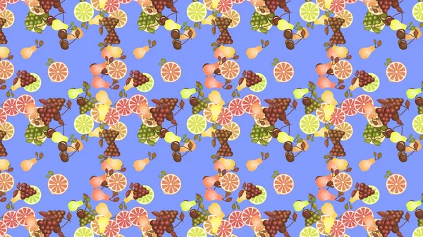 Random Illustrated Pattern Colorful Fruits Bright Purple Background — Stock Photo, Image