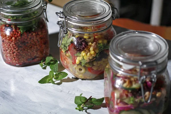 healthy organic fresh Salad in a jars