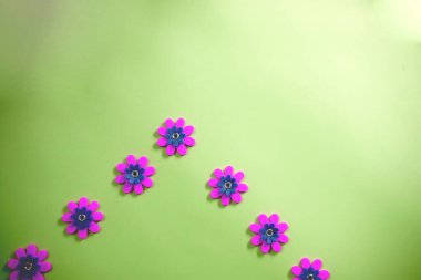 Çeşitli malzemelerle renkli arkaplanın üst görünümü