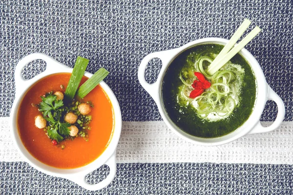 Zuppa Pomodoro Con Broccoli Aglio Una Ciotola — Foto Stock