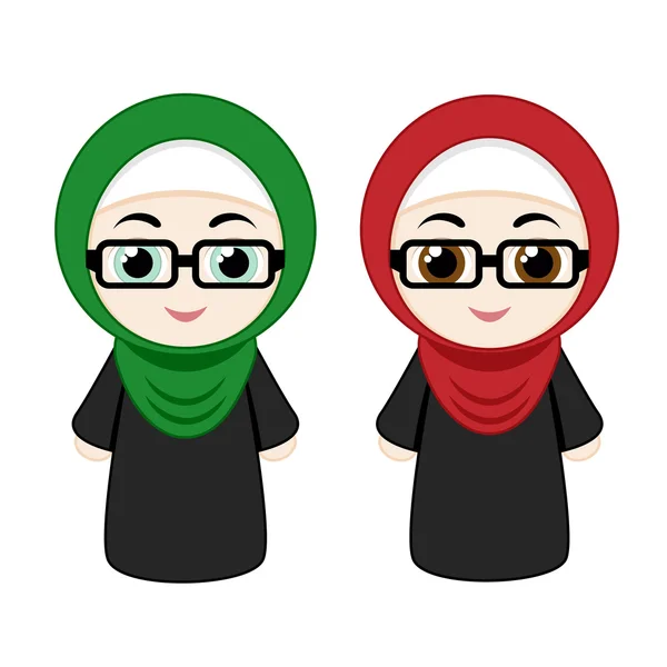 Hijab kızlarla çizgi film — Stok Vektör