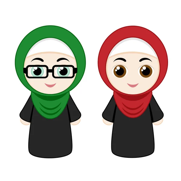 Hijab kızlarla çizgi film — Stok Vektör