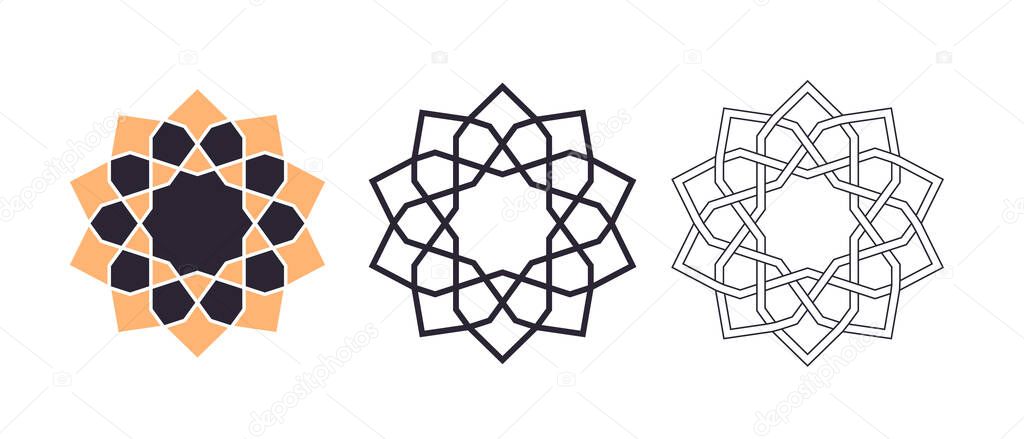 Islamic traditional rosette for greetings cards decoration and design on white backgrounds. Vector illustration.