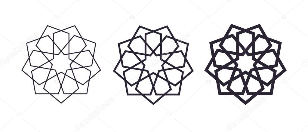 Islamic traditional ninefolded rosette for greetings cards decoration and design on white backgrounds. Vector illustration.