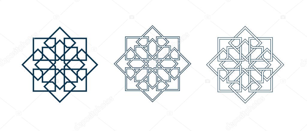 Set of islamic traditional rosettes for greetings cards decoration and design isolated on white backgrounds. Vector illustration.