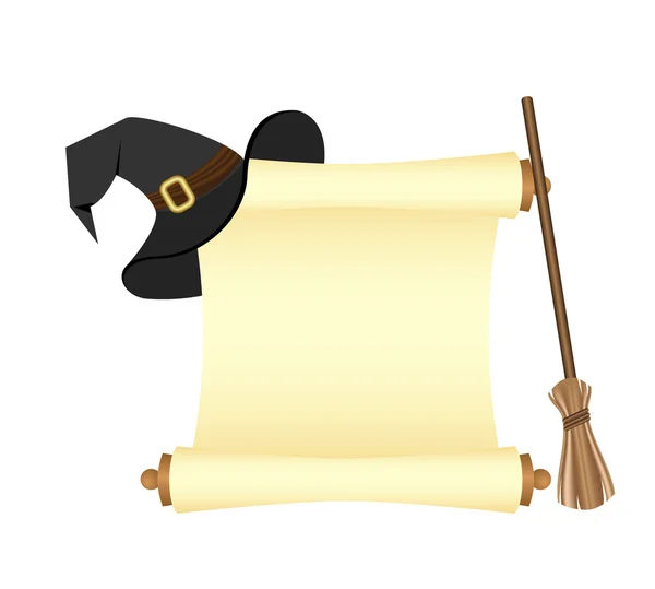 Parchment and hat witch — Stock Vector