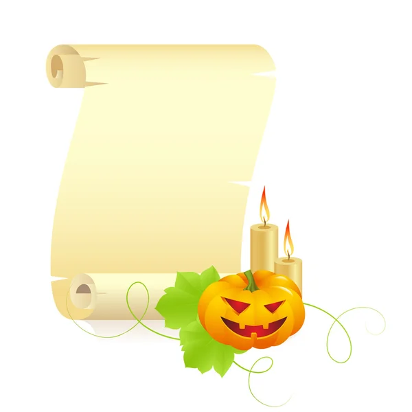 Pumpkin and manuscript on a white background — Stock Vector
