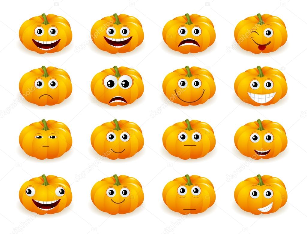  halloween pumpkin faces with emotions isolated