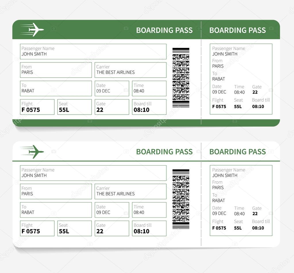 Biglietti aerei carta d'imbarco verde e numero cancello - Vettoriale Stock  di ©Nataly-Nete 78518868