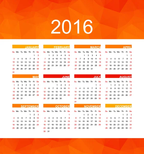 Orangefarbener Kalender 2016 — Stockvektor