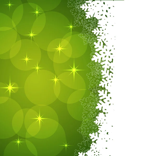 Snöflingor grön bakgrund — Stock vektor