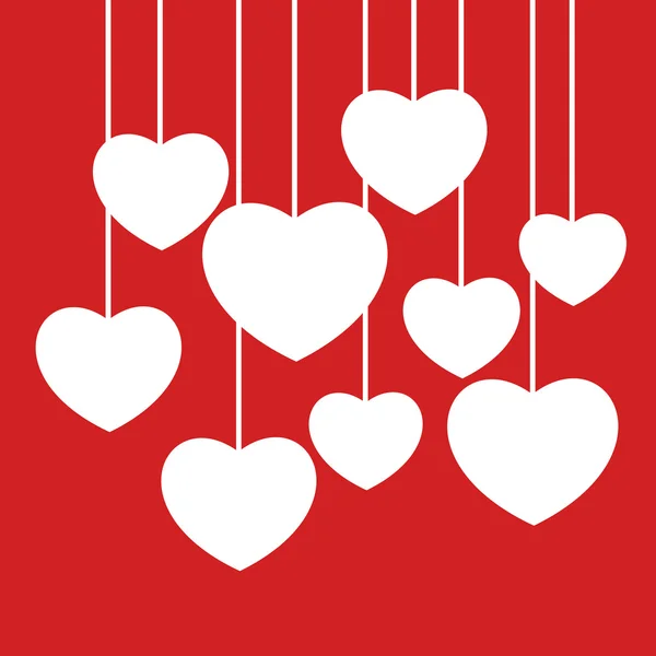 Vita hjärtan på röd bakgrund — Stock vektor