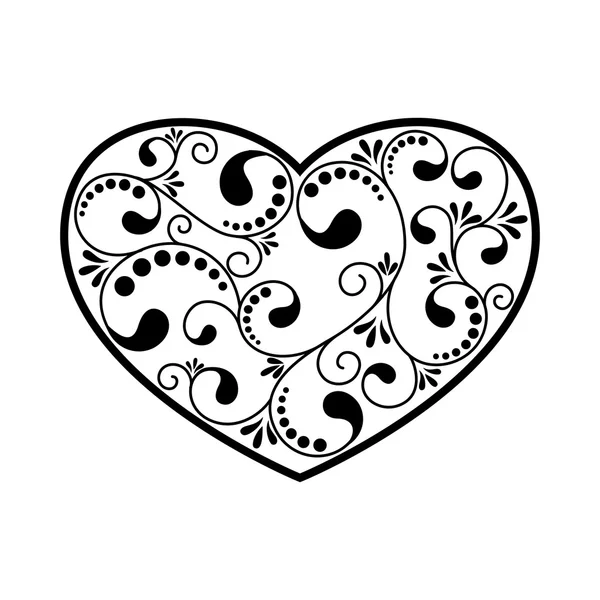 Corazón negro ornamental — Vector de stock