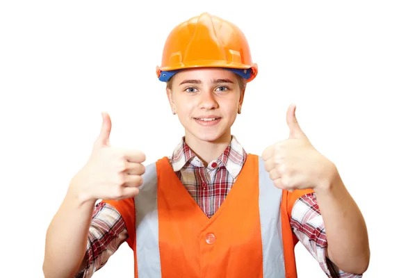 Молодой подрядчик показывает жест в офисе — стоковое фото