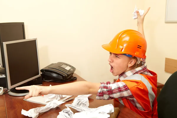 Young contractor in the office. Stress — Stock Photo, Image