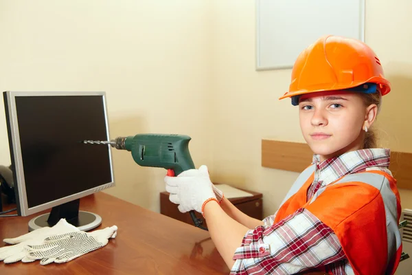 Young contractor in the office. Fury — Stock Photo, Image