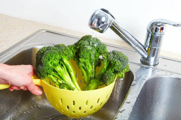 Broccoli in the sink — Stock Photo, Image