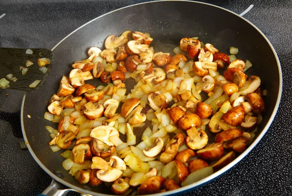 Fried mushrooms in a frying pan