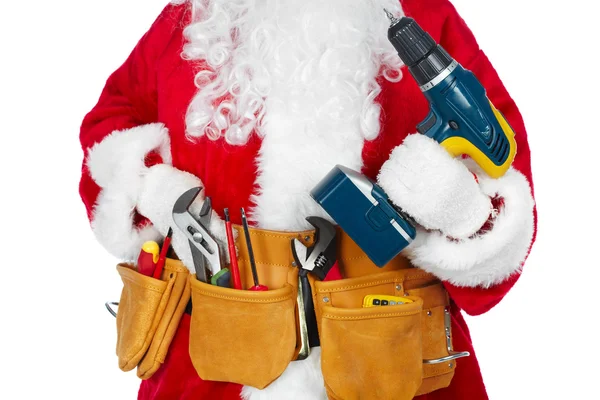 Santa Claus met een hulpmiddel riem. — Stockfoto
