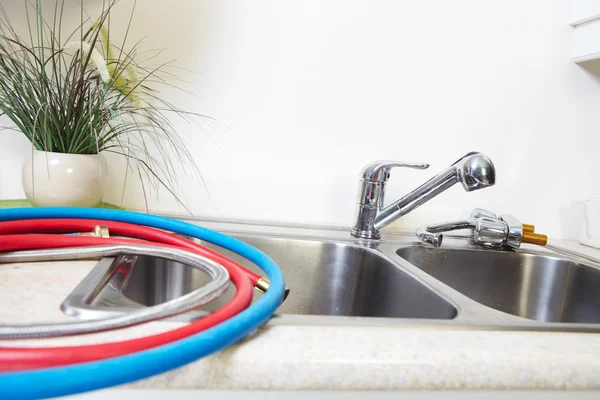 Kitchen Water tap and sink. — Stock Photo, Image