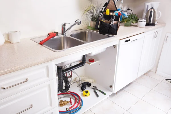 Kitchen Water tap and sink. — Stock Photo, Image