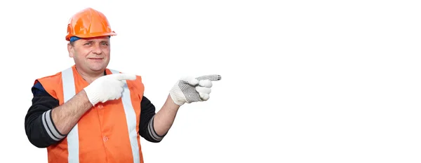 Mature contractor shows gesture — Stock Photo, Image
