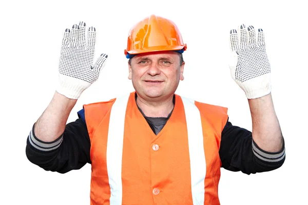 Bauunternehmer zeigt Geste — Stockfoto