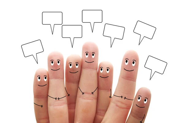 Happy finger smileys with speech bubbles on white background — Stock Photo, Image