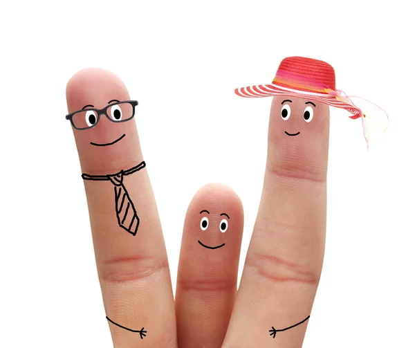 Μια ευτυχισμένη οικογένεια σε άσπρο φόντο. Δάχτυλα — Φωτογραφία Αρχείου