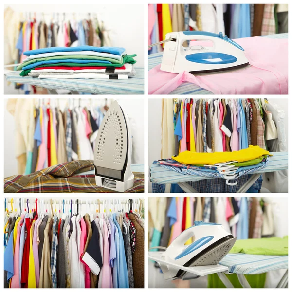 Strijkijzer en shirt. Collage — Stockfoto
