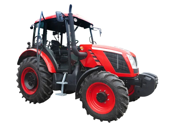 Ny röd kraftfull traktor isolerade över vita — Stockfoto