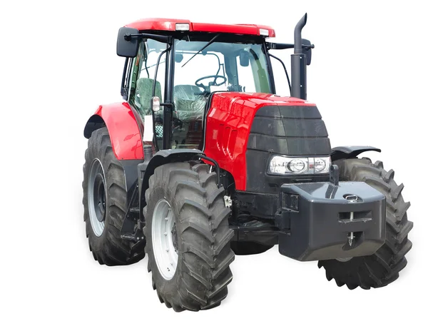 Новый красный мощный трактор изолирован над белым — стоковое фото